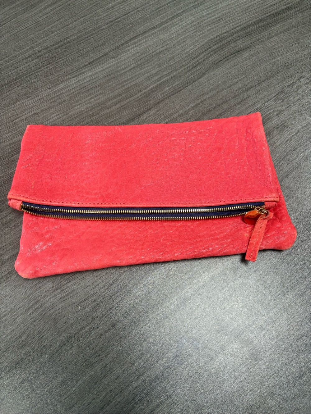 Clare V. Vintage Fold-Over Coral Wristlet Clutch with Front Zip